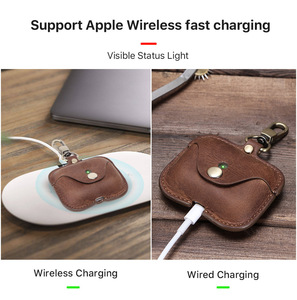 Housse de protection vintage en cuir véritable Anti-perte étui pour écouteurs pour <span class=keywords><strong>Airpods</strong></span> <span class=keywords><strong>Pro</strong></span> 1 <span class=keywords><strong>2</strong></span> avec porte-clés - Product Image 3