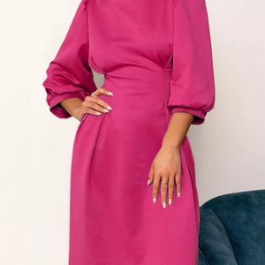 เดรสลำลองผู้หญิงแบบมิดิ คอกลม แขนยาว ทรงเข้ารูป ผ้าโพลีเอสเตอร์ คุณภาพสูง รับผลิตตามสั่งขายส่ง OEM ดีไซน์เรียบง่าย - Product Image 5