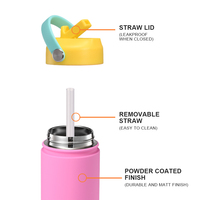 휴대용 스포츠 물병 500ml 18oz 컬러 블록 빨대 뚜껑 진공 스테인리스 스틸 넓은 입구 물병 탈부착 가능한 빨대 포함