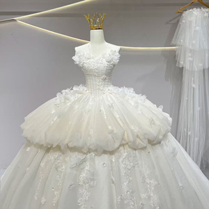 Robes de mariée JFH55 populaires sans bretelles, à volants, à fleurs 3D, style bouffant - Product Image 3