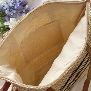 Borsa Tote all'ingrosso in tessuto <span class=keywords><strong>di</strong></span> <span class=keywords><strong>paglia</strong></span> fodera <span class=keywords><strong>di</strong></span> <span class=keywords><strong>lino</strong></span> borsa a tracolla in maglia borse tote per le donne - Product Image 5