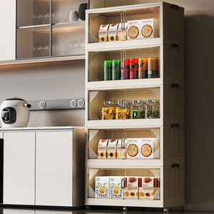 8099 Armoire de rangement pliante empilable portable à 5 couches avec portes - Product Image 1