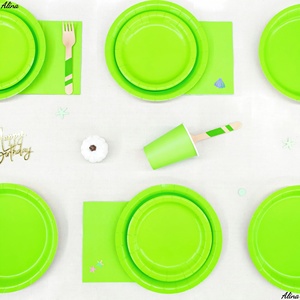 ชุดภาชนะใช้แล้วทิ้งสีเขียวเรียบง่าย DAMAI สำหรับงานปาร์ตี้ งานวันเกิด กิจกรรมแคมป์ปิ้ง ของตกแต่งโต๊ะ กระดาษเช็ดปาก แก้ว จาน - Product Image 1