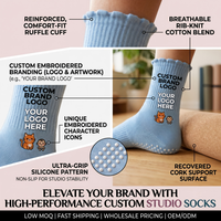 Chaussettes de yoga à volants antidérapantes en polyester pour Pilates, barre et danse, avec bord festonné et grip adhésif pour femmes, personnalisables avec logo