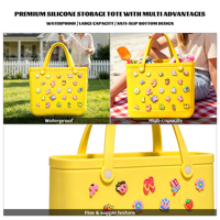 Bolso impermeable de EVA, ligero y estructurado, con bloques de color, parte superior abierta, compatible con ganchos para cochecito, bolso tipo cubo, elegante bolso de mano de malla.