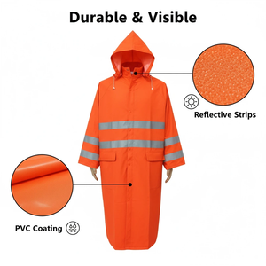 Imperméable long haute visibilité : 100% polyester avec revêtement PVC + bandes réfléchissantes pour le travail en extérieur et la sécurité routière - Product Image 5