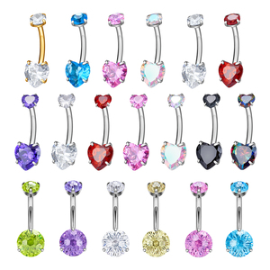 Piercing all'Ombelico in Titanio G23 14G 1.6mm con Zircone a Forma di Cuore, <span class=keywords><strong>Anelli</strong></span> per Ombelico, Labret, Cartilagine, <span class=keywords><strong>Helix</strong></span>, Gioielli per Piercing Corporeo - Product Image 1