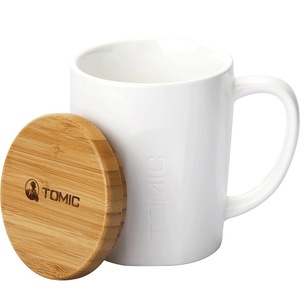 Taza de cerámica TOMIC con tapa, color sólido, negro y blanco, taza de café para oficina, regalo de negocios - Product Image 3