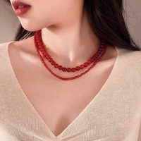 Collier ras du cou en pierre naturelle, perles d'agate rouge faites à la main, fermoir en acier inoxydable, design simple et élégant, bijoux de mode pour femmes
