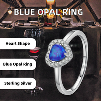 Exquis 925 Sterling Silver Retro Vintage Blue Heart Opal Ring Bijoux romantiques pour les femmes Anniversaire et cadeau de mariage