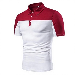 Polo de Hombre con Bloques de Color, Manga Corta, Tejido, Casual, Blanco y Rojo, Diseño Sólido, Cierre de Botones, Corte Regular - Product Image 1