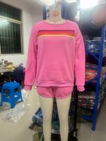 Ensemble assorti 2 pièces rayé arc-en-ciel pour femme, sweat-shirt oversize à col rond et short, tenue décontractée, broderie personnalisée