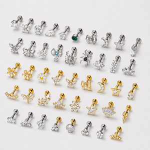 Boucles d'oreilles piercing labret vintage en titane et zircon pour mariage, fiançailles, cadeau - Product Image 1