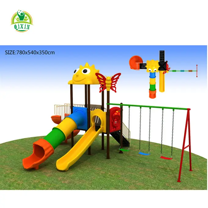 Kid Games Outdoor 4-Zetel Schommel Stoel Tuin Stalen Schommel En Glijbaan Sets Voor Kinderen