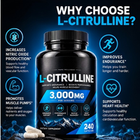 Capsules de L-Citrulline 3000mg à Marque Blanche OEM, 240 unités – Complément Alimentaire pour l'Endurance Sportive et la Récupération Musculaire chez l'Homme Adulte