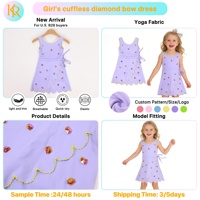 Robe de yoga pour filles KR Custom Kids Activewear à col rond, brodée, avec short intégré, ornée d'un nœud coloré et de strass, robe de sport
