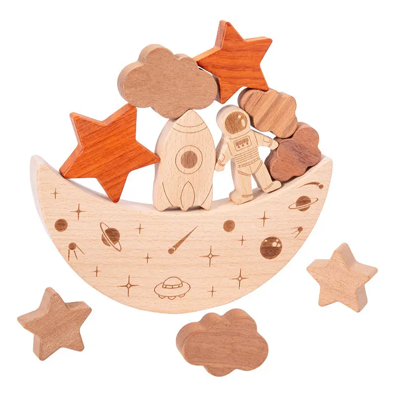 Kids Wooden Toys Moon Balance Blocks Kids Educational Toys For Children Wooden Building Blocks Baby Children Balance Wooden Toys