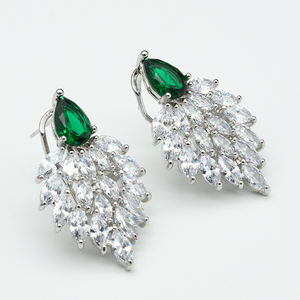 Creative Retro Versatile Leaf Ear Clip Ear <strong>Pin</strong> Women's Copper Rhodium Plated Wedding Luxury Earrings Crystal Statement Earrings - Product Image 2