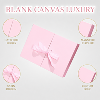 Boîte cadeau rose Leabon à double porte avec fermeture magnétique, ruban en satin, minimaliste, vierge, pour la Saint-Valentin, logo personnalisé, vente en gros, directement de l'usine