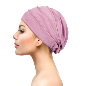Bonnet chimio plissé en coton extensible, bonnet hijab musulman, turban, bonnet de nuit <span class=keywords><strong>pour</strong></span> protéger le cuir chevelu des femmes, <span class=keywords><strong>pour</strong></span> les soins chimio et le port quotidien - Product Image 2