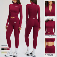 Ensemble de survêtement de sport personnalisé en gros pour femmes : Leggings, veste de gym, tenue de fitness 2 pièces, ensemble de yoga