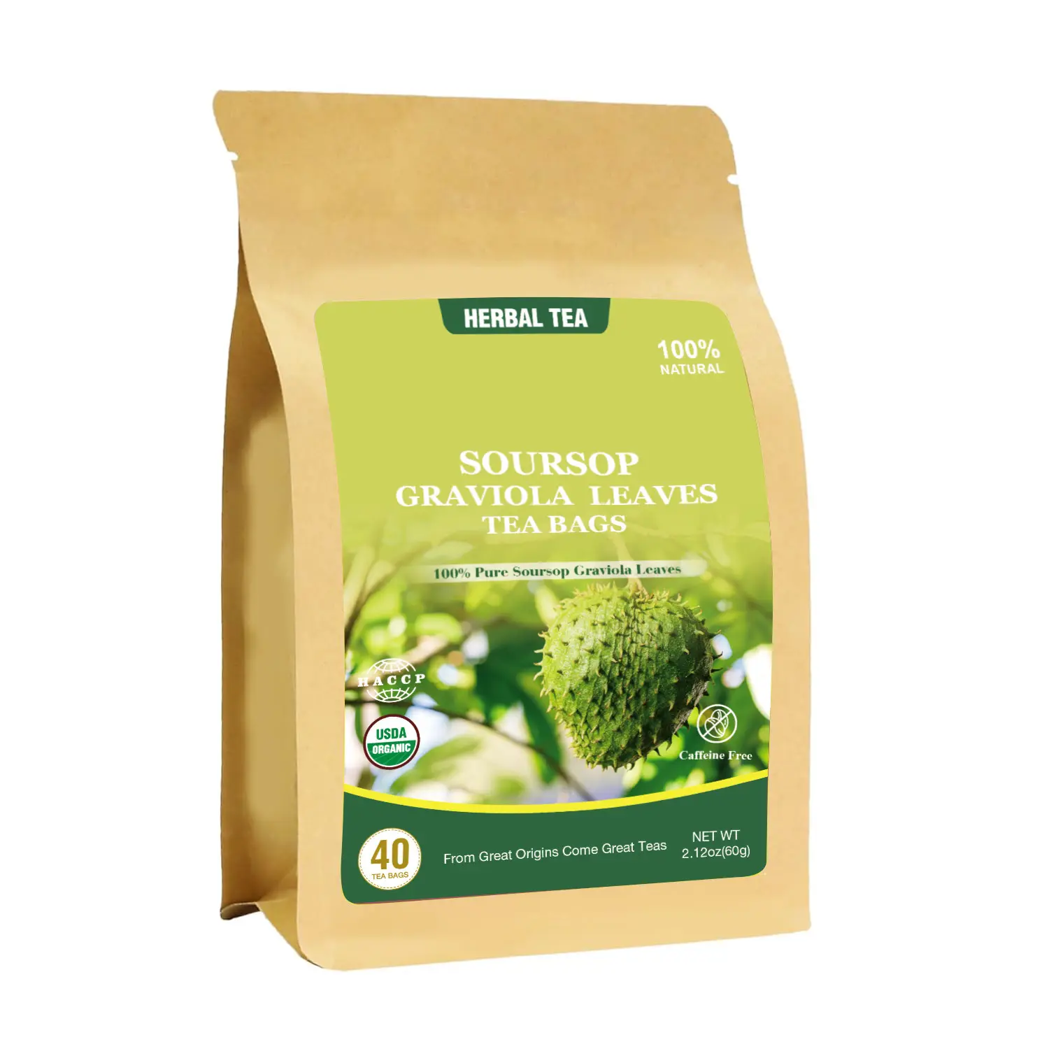 100% Natural Herbal Tea Premium Dried Soursop Graviola Leaf Tea Bags