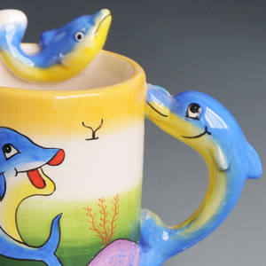 <span class=keywords><strong>Mug</strong></span> Keramik Kartun Lumba-lumba 3D Hijau Grosir Ramah Lingkungan Dapat Dicuci Tangan Kapasitas 400ml Pegangan Tali Desain Kreatif Modern Hadiah - Product Image 2