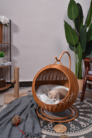 XH nouveauté tissé chat oeuf chaise Durable en plastique rotin balançoire pour animaux de compagnie avec coussin profond doux suspendu hamac support Cage lit pour animaux de compagnie