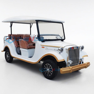 Voiture de tourisme électrique vintage de luxe 6-8 places, blanche, sièges marron, avec auvent, pour villas et zones panoramiques - Product Image 1