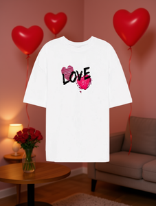 T-shirt da donna con stampa Love Heart, vestibilità ampia, girocollo, manica corta, casual, in jersey di cotone bianco, top alla moda primavera estate - Product Image 2