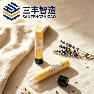 Light Yellow PE Squeeze Tube <b>with</b> Stainless Steel <b>Roller</b> Ball Applicator & Clear Outer Cap For Anti Wrinkle Eye Cream - Product Image 4