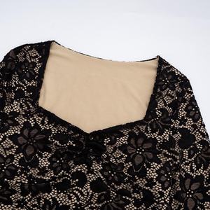 Viviblook D25ST405 automne Sexy nouvelle dentelle voir à travers haut à manches longues pantalon court deux pièces ensemble pour les femmes - Product Image 6