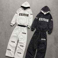Ensemble coordonné homme personnalisé à imprimé léopard avec capuche, en jersey double face 360 GSM, lettrage gothique, pantalon ample, Fashion Maker
