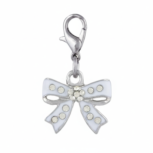 Ciondolo Charm a Fiocco Bianco in Smalto con Strass, Accessorio di Gioielleria alla Moda - Product Image 2
