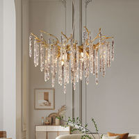 Lustre de style nordique, éclairage de villa, chambre, escalier, luxe, branche d'arbre, verre doré, cristal, laiton, luminaire suspendu