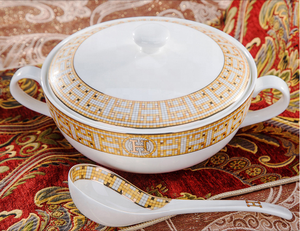 Service de table Jingdezhen en porcelaine fine avec mosaïque dorée, 60 pièces, vaisselle de fête, assiettes en carton, support en céramique - Product Image 6