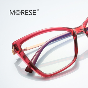 แว่นตาผู้หญิง MORESE 2234 TR90 ทรงเรียบง่าย กรอบทรงผีเสื้อ สีแดง ตัดแสงสีฟ้า ลายสัตว์ ดีไซน์ทรงสี่เหลี่ยมเต็มกรอบ - Product Image 3