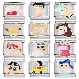 Breloques modulaires DIY en acier inoxydable pour bracelet, avec personnages de dessins animés tendance (Shin Chan), breloques italiennes en émail, bijoux - Product Image 1