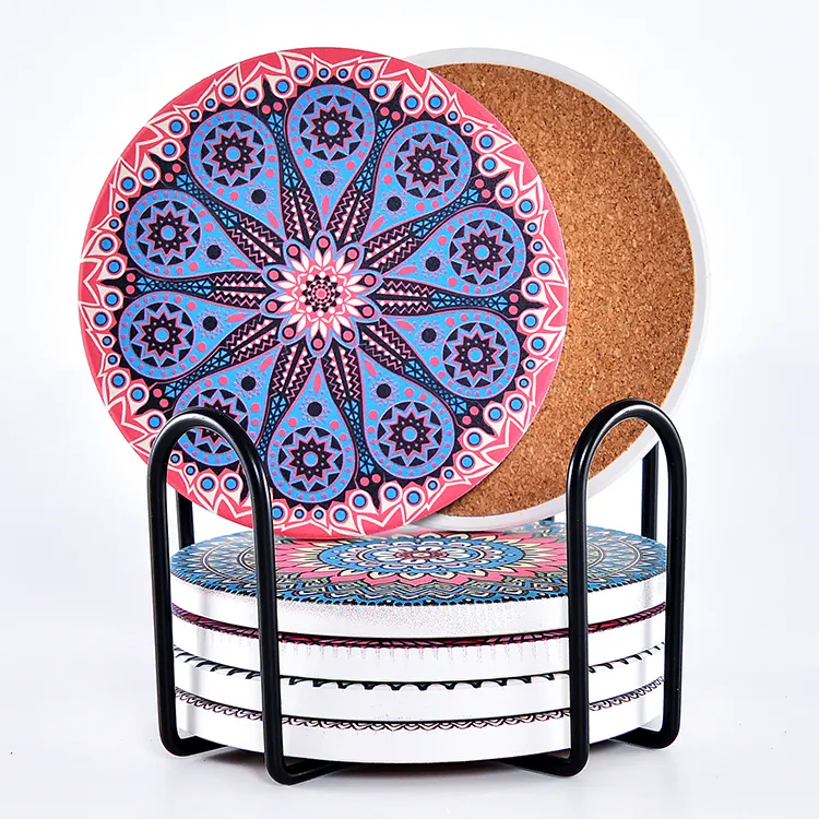 Bohemian Mandala Gốm đế lót ly thiết lập của 6 cái thiết kế riêng thấm Coaster cho đồ uống