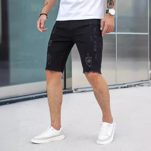 Pantalones cortos de mezclilla ajustados rasgados masculinos de verano al por mayor - Product Image 4