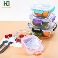 Récipient de stockage des aliments en verre carré Snap-Lock School Kitchen Camping Picnic Glass Lunch Box