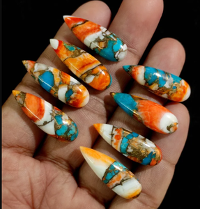 หินมุกหอยหนามธรรมชาติ AMARA สีเขียวขุ่นทองแดงคุณภาพสูง รูปทรงลูกแพร์แบนยาว แบบคาโบชอง สำหรับทำเครื่องประดับ - Product Image 4