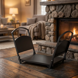 Modern Black Metal <b>Log</b> <b>Holder</b> With Curved Handles For Fireplace Wood Storage - Product Image 6