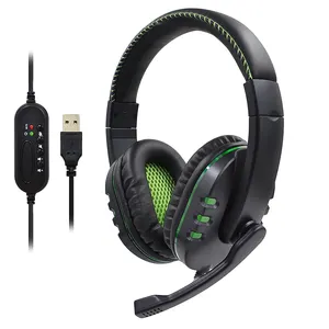 Mikrofon headset berkabel USB Game, Headphone Xbox One PS4 PC saklar LED peredam kebisingan dengan mikrofon