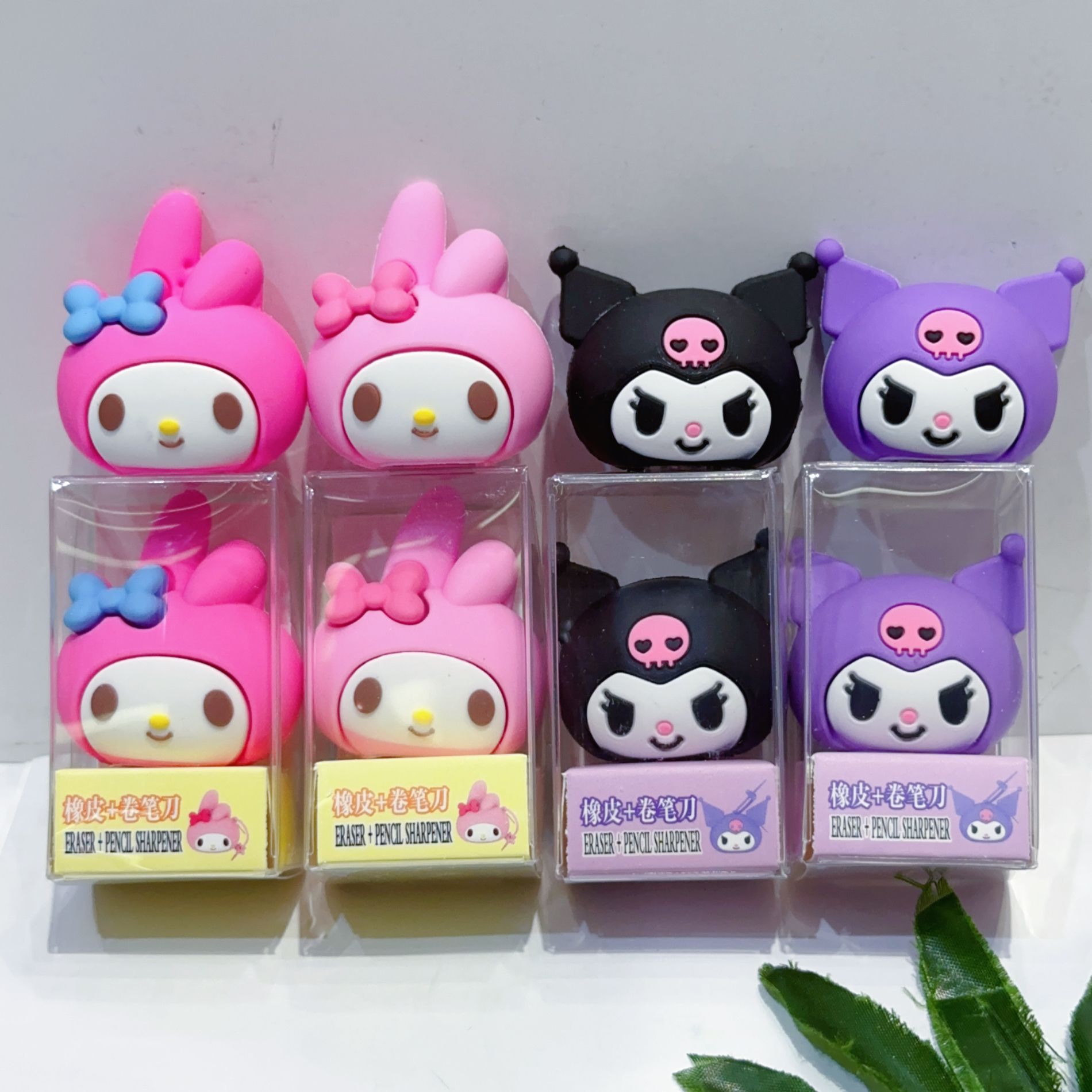 Sanrio ที่เหลาดินสอและยางลบยางลบดินสอ Kawaii Kuromi ยางลบดินสอ