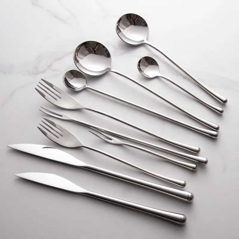 High quality luxury Japanese Korean 18/8 304 silver stainless steel cutlery set silverware flatware for restaurant