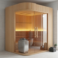 Cabine de sauna d'angle intérieure en hemlock pour 1-2 personnes, avec chauffage électrique à pierres, cabine vapeur d'angle arrondie pour maison, hôtel, spa