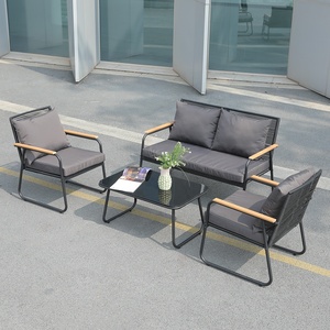 Moderni Mobili da <span class=keywords><strong>Esterno</strong></span> Doppio Posto Singolo Divano da Giardino Set con Tavolo in Vetro per Hotel Quattro Pezzi Arredo da <span class=keywords><strong>Esterno</strong></span> - Product Image 2