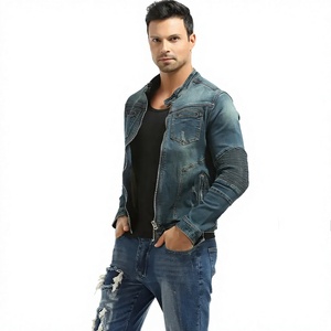 Chaqueta de Motociclista de Mezclilla para Hombre con Acolchado Protector Azul, Cuello Alto, Cierre de Cremallera, Transpirable, Estilo Motero, para Otoño - Product Image 3