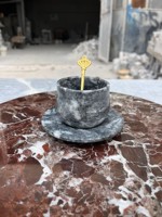 Ensemble de tasses à café en marbre Rosso Levanto haut de gamme NANWEI avec soucoupe, tasse à expresso en pierre naturelle faite à la main pour la décoration de café et de maison